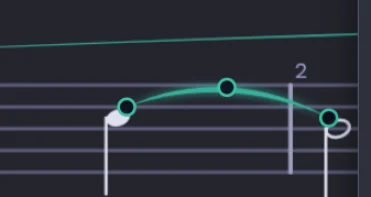 Un ligado corto con sus tres handles: inicio, fin y panza