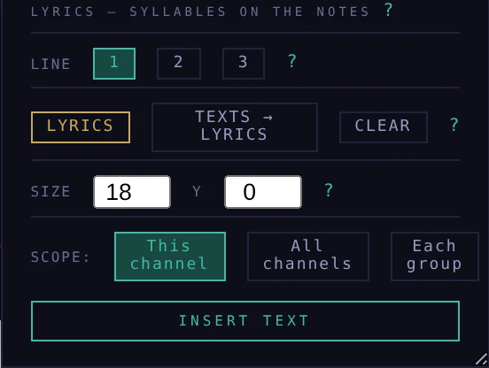 El bloque Lyrics del popup TEXT